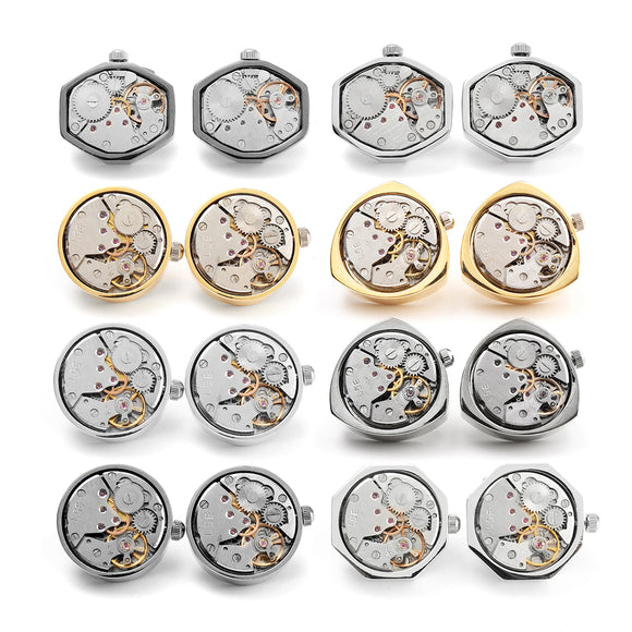 Vintage Tie Clip Watch Movement Cufflinks for Men Steampunk Jewelry Shirt Cuff