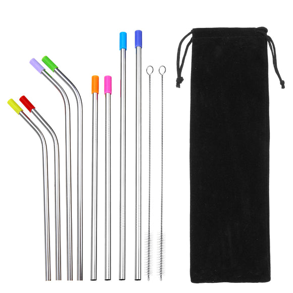 11Pcs/set Reusable Stainless Steel Drinking Straw Metal Sucker Tube With Cleaning Brush