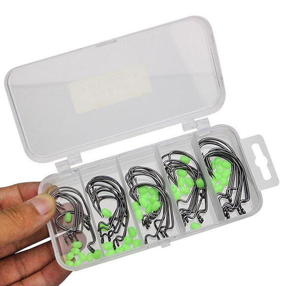 ZANLURE 50pcs/Set Crank Hook With Luminous Soft Non-Slip Block Lure Soft Bait Fishing Hook Set