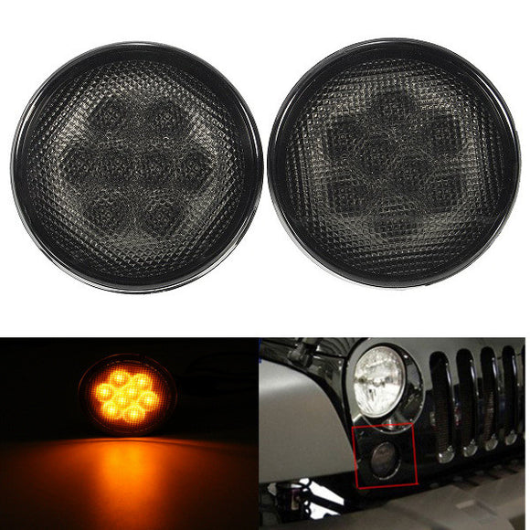 Amber Front Fender Smoked Lens LED Turn Signal Light Assembly for Jeep Wrangler 07-15