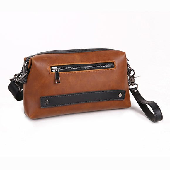 Men PU Leather Clutch Bag Large Capacity Vintage Brown Wrist Purse Crossbody Bag