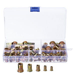 120Pcs Flat Head Insert Nutsert Mixed Nuts Tool Kit Rivet Assortment Set