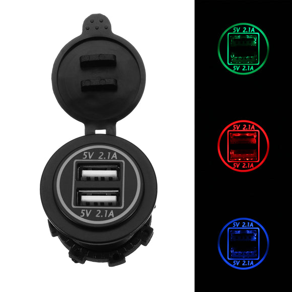 12/24V Dual USB Charger Socket Adapter 5V 4.2A Power Outlet For Motorcycle Car Truck ATV Boat