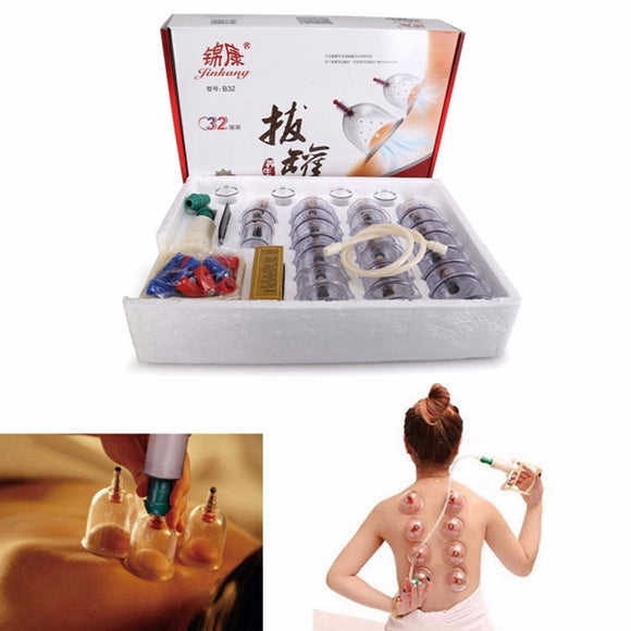 Traditional Chinese 32 Cups Vacuum Suction Cupping Kit Magnet Massage Slimming Cup Set