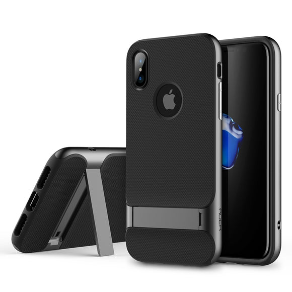 Rock Kickstand Fingerprint Resistant Textured Case For iPhone X