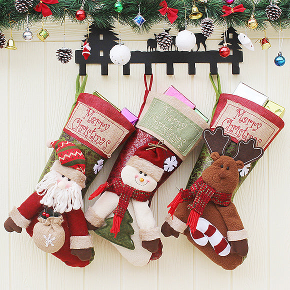 Christmas Candy Bag Stocking Lovely Santa Claus Sock Gift Bag Bauble Christmas Tree Ornaments Decor