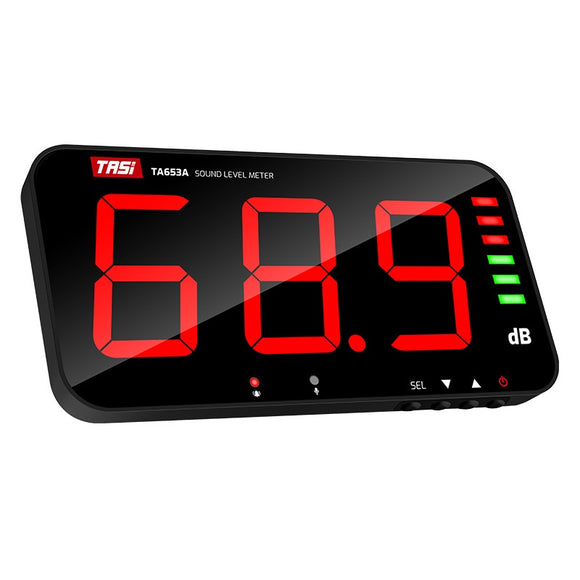 TASI TA653A Sound Level Meter Tester 30-130db Large Screen LCD Display Wall Hanging Type Decibel Noise Measuring Tester Alarm