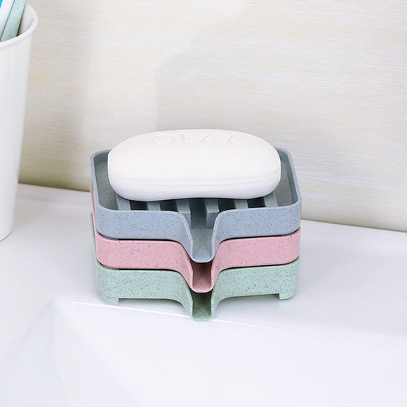 Bathroom Soap Box Wheat Straw Soap Dishes Bath Tools Storage Non-slip Grooved Drain Soap Shelf