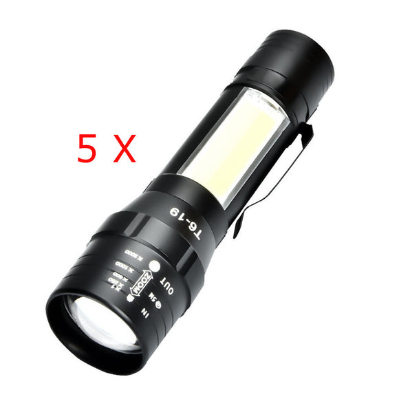 5pcs XANES T6 4Modes Front + Side Light USB Rechargeable Zoomable Mini Flashlight Fishing Lamp