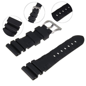 26mm Black Rubber Watch Strap Replacement Wristband With Buckle for PAM Watch