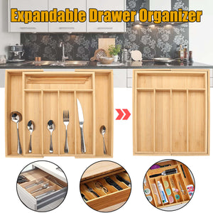 7 Cells Wooden Cutlery Drawer Draw Organiser Bamboo Expandable Tray