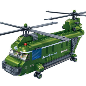 BanBao Blocks Toys Dual Rotors Transport Helicopter Military Army Bricks Educational Building Model