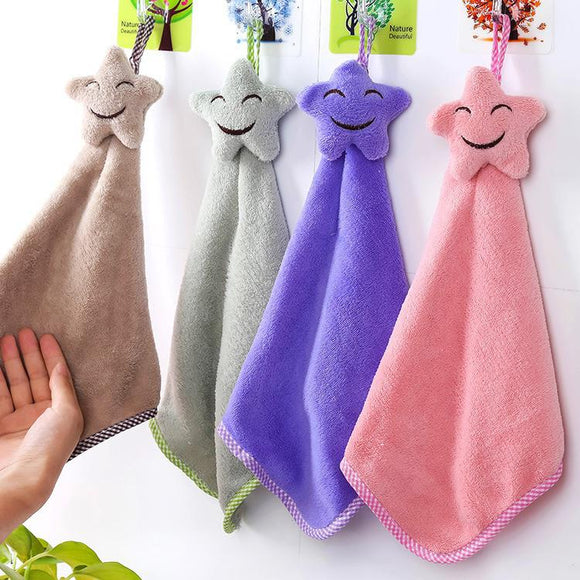 4 Colors Stars Pattern Velvet Towel Kitchen Cleaning Tools
