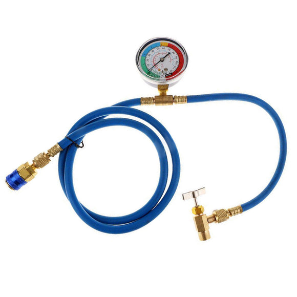 150cm R134a AC HVAC Refrigerant Meter Recharge Measuring Hose With Pressure Gauge
