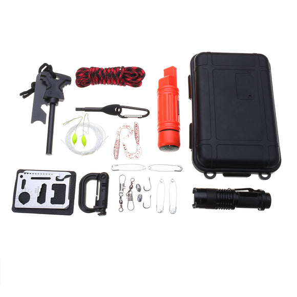 Emergency Survival Gear Kit SOS Survival Tools Kit With Umbrella Rope Compass Whistle Carabiner