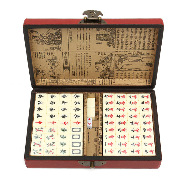 Portable Retro Mahjong Box Rare Chinese 144 Mah-Jong Set With Safe Box