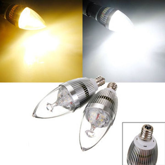 E12 3W 3 LED White/Warm White LED Silver Candle Light Bulb 85-265V