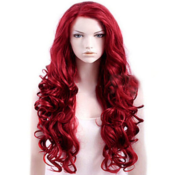 Realistic Jujube Red Side Points Long Roll Big Wave Wig