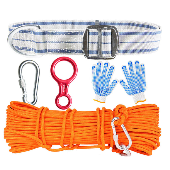CAMNAL 10m 20m Climbing Rope Slow Descender Carabiner Belt Gloves Emergency Rescue Survival Kits