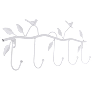 KSOL Iron Birds Leaves Hat/Towel/Coat Wall Decor Clothes Hangers Racks With 5 Hooks White Home Hooks