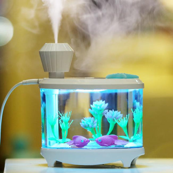 Household 460ml Night Light Fish Tank Humidifier USB Charge Ultrasonic Air Humidifier