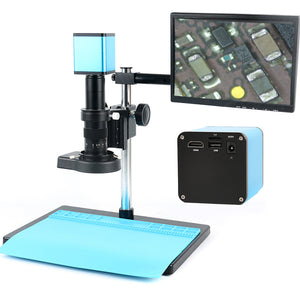 Autofocus HDMI TF Video Auto Focus Industry Microscope Camera + 180X C-Mount Lens+Stand+144 LED Ring Light+10.1 LCD"