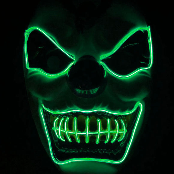 New Clown El Cold Light Glowing LED Fluorescent Mask Halloween Tricky Scary Spoof Horror Glowing Props