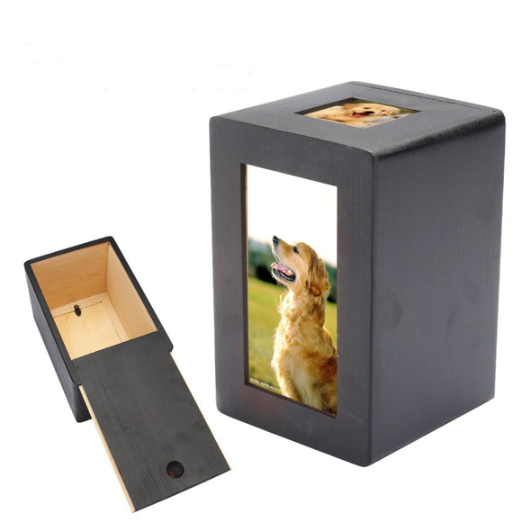 Pet Dog Cat Cremation Urn Memorial Keep Sake Peaceful Photo Box Rectangle Black