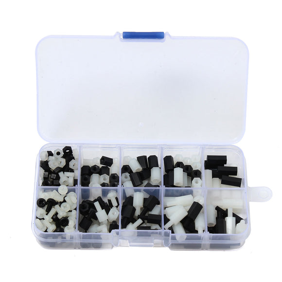 Suleve M3NH10 M3 Nylon Hex Screw Nut Spacer Standoff Assortment Kit Box Black and White 300pcs