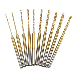 10pcs 0.6-2.2mm HSS Twist Drill Bits Set Titanium Coated High Speed Steel Drill Bits