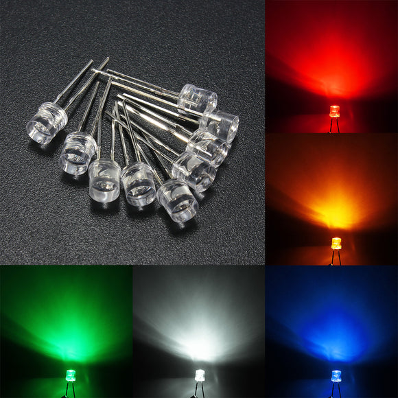 10pcs 5mm 5 Color Water Clear Flat LED Diodes Assortment DIY Light