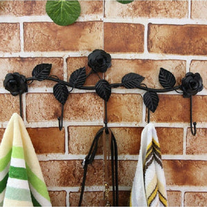 5 Hooks Wall Hanger Bathroom Flowers Leaves Metal Door Hook Clothes Towel Rack