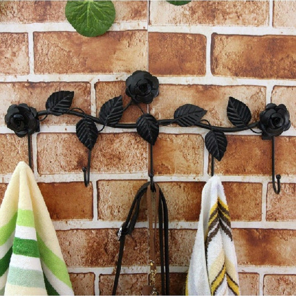 5 Hooks Wall Hanger Bathroom Flowers Leaves Metal Door Hook Clothes Towel Rack