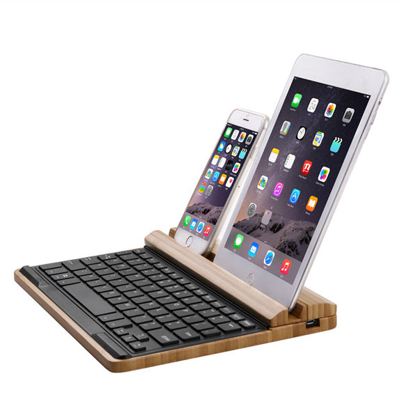 SEENDA IBK-09D Universal Bamboo Wireless Bluetooth Keyboard With Mobile/Table Stand Holder