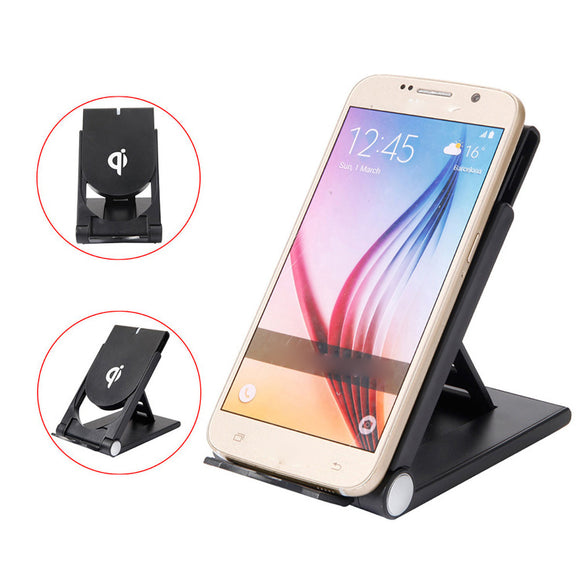 Universal 2 in 1 5W Qi Wireless Charger Foldable Desktop Stand Phone Holder for Samsung Smartphone