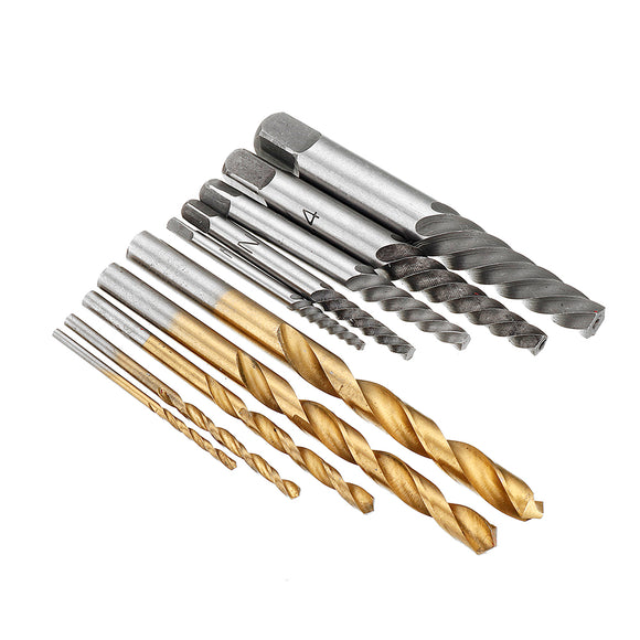Drillpro 5pcs Cobalt Twist Drill Bit and 5pcs Broken Bolt Damaged Screw Extractor Set