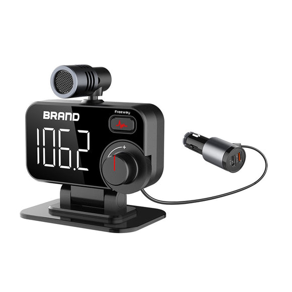 12-24V Car bluetooth FM Transmitter MP3 Player USB Charger QC 3.0 Hands-Free 180 Rotatable HD Microphone LED Display Voltage Detects