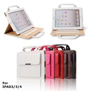 PU Leather Stand Case with Handle & Storage Compartment for iPad 2 3 4 - Perfect for Travel