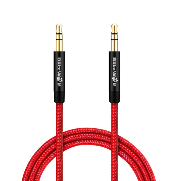 Blitzwolf BW-AC1 3.5mm To 3.5mm Aux Braided 1m Audio Cable With Magic Tape Strap For Iphone Samsung