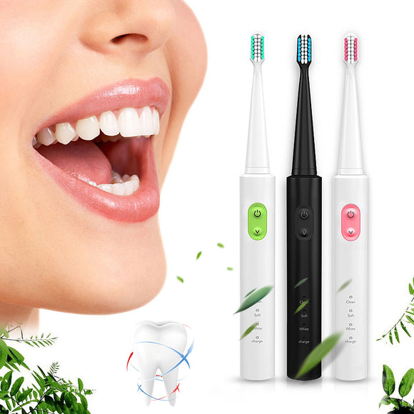 Travel Rechargeable Ultrasonic Electric Toothbrush Waterproof 3 Cleaning Mode Teeth Clean+ 4 Heads