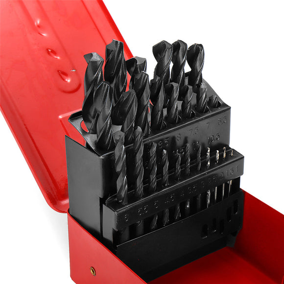 19/25pcs 1-13mm High Speed Steel Twist Drill Bit Set with Meatl Storage Box