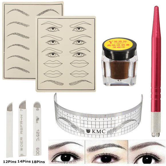 Microblading Permanent 3D Makeup Eyebrow Tattoo Pigment Needle Pen Kits Sets