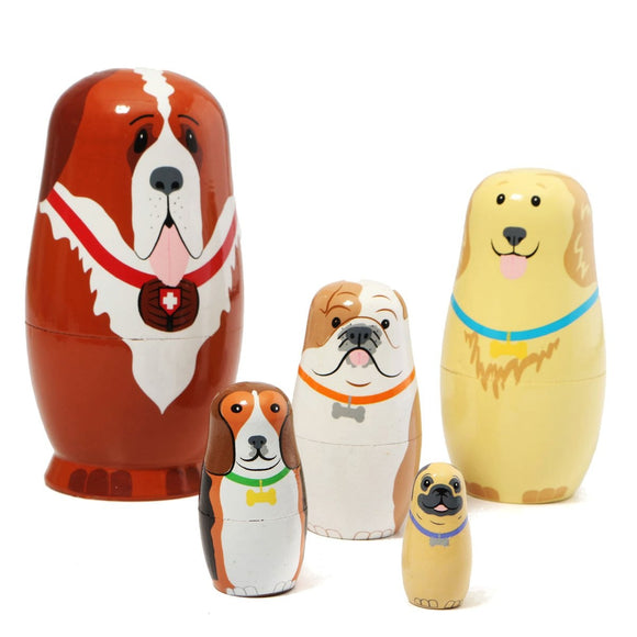 Russian Wooden Nesting Dolls Dogs Matryoshka Hand Painted Gift 5pcs Set