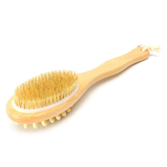 Natural Wood Bristle Bath Brush Long Double-sided Clean Massage Allaying Tired Dry Wet Amphibious