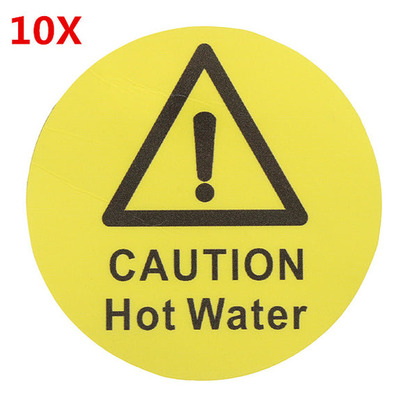 65mm Waterproof CAUTION HOT WATER Warning Sign Vinyl Decal Sticker Adhesive 10Pcs