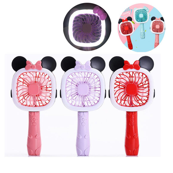 2 in 1 U16 2Modes USB Rechargeable Kitty & Mickey Mini LED Fan TableLight Portable Flashlight