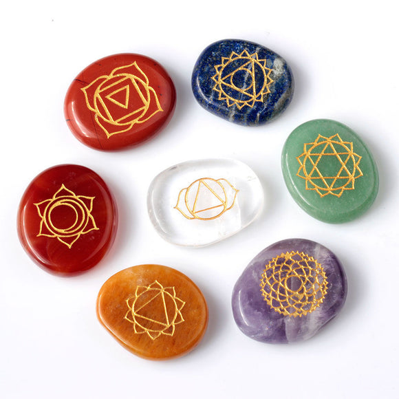 7pcs Engrave Carved Crystal Reiki Healing Stones Decoration Craft Jewelry Accessories