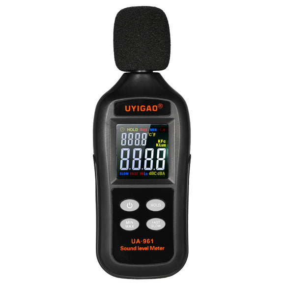 UYIGAO UA961 LCD Digital Sound Level Meter Metro Automotive 35-135dB Noise Volume Decibel dB Monitoring Tester Data Hold Function