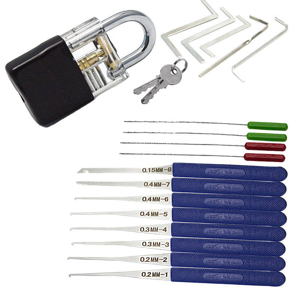 Locksmith Tension Tool Practice Lock Picks Set Combination Broken Key Extractor Tools Transparent Lock with Silicone