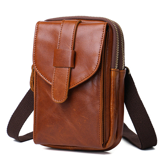 Genuine Leather Wearable Large Screen Cell Phone Bag Waist Bag Crossbody Bag For Men